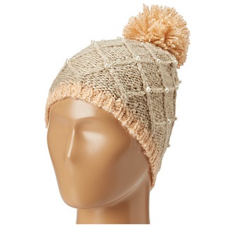 Betsey Johnson Pearls of Wisdom Beanie Beige Tan hat-ishops